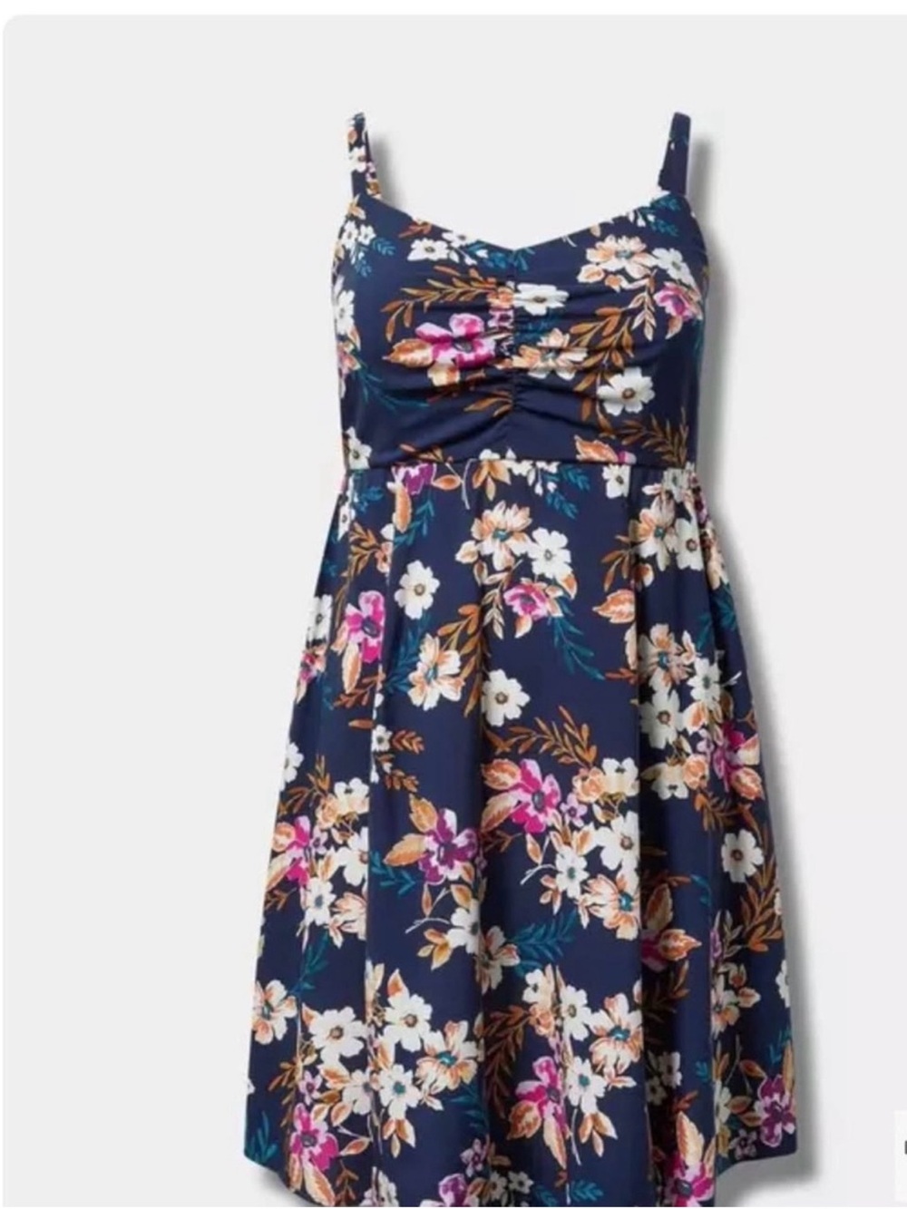 Torrid NWT Navy Floral Mini Dress with Pink & White Blooms - Picture 4 of 8